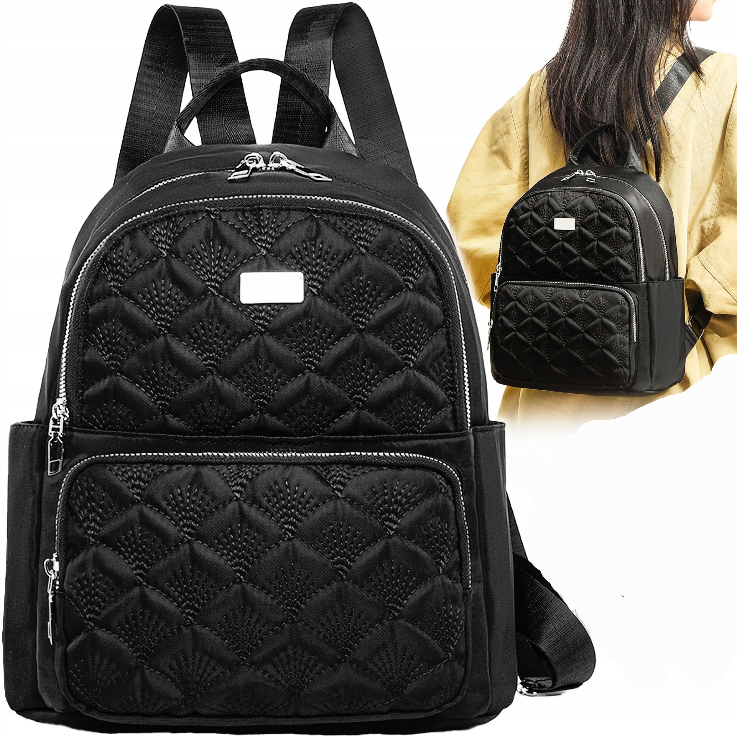 Rucsac dama, Zola, 2 compartimente, buzunare, sistem prindere pe troler, 30 x 28 x 14 cm, negru Rucsac dama, Zola, 2 compartimente, buzunare, sistem prindere pe troler, 30 x 28 x 14 cm, negru